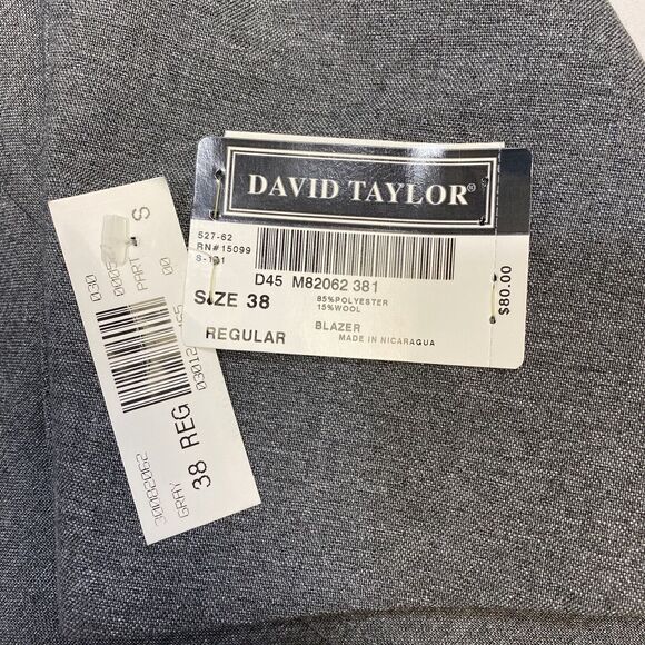 David Taylor Blazer Men's 38R Gray 2 Button Front Gold Button Preppy Sport Coat - Picture 8 of 11